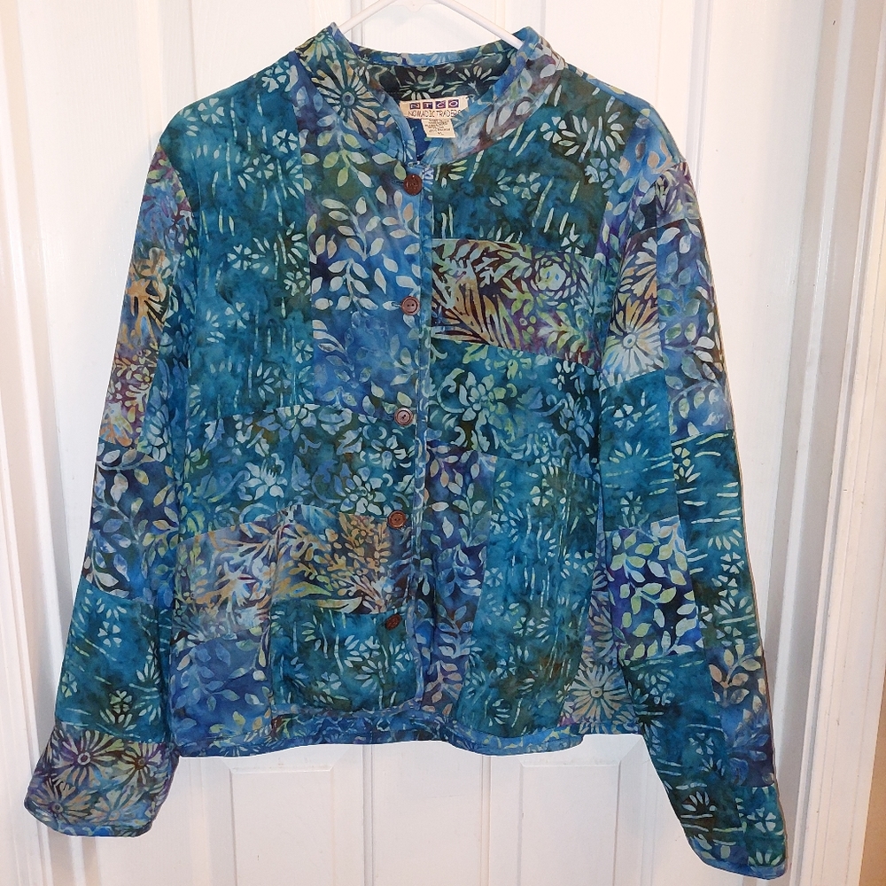 Nomadic Traders Quilted Jacket Button Front %100 Rayon Shell turquoise teal XL